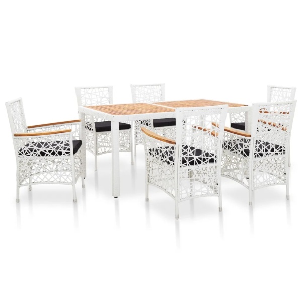 Set Mobilier De Exterior 7 Piese Alb Poliratan 45997